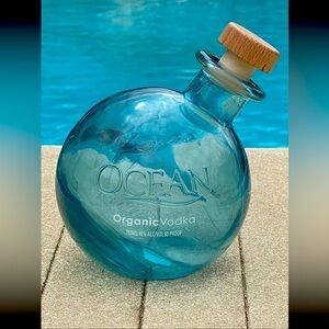 OCEAN ORGANIC EMPTY VODKA BOTTLE SPHERE - “FISHING FLOAT DESIGN” BLUE CLEAR 750